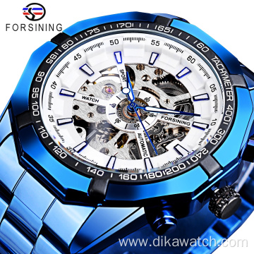 Forsining Blue Design Stainless Steel Men Mechanical Automatic Wrist Watches Top Brand Luxury Military Sport Male Clock